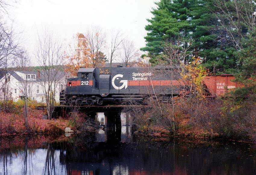 Photo of NA-2 trundles across the Railroad Pond trestle in Milford, NH.