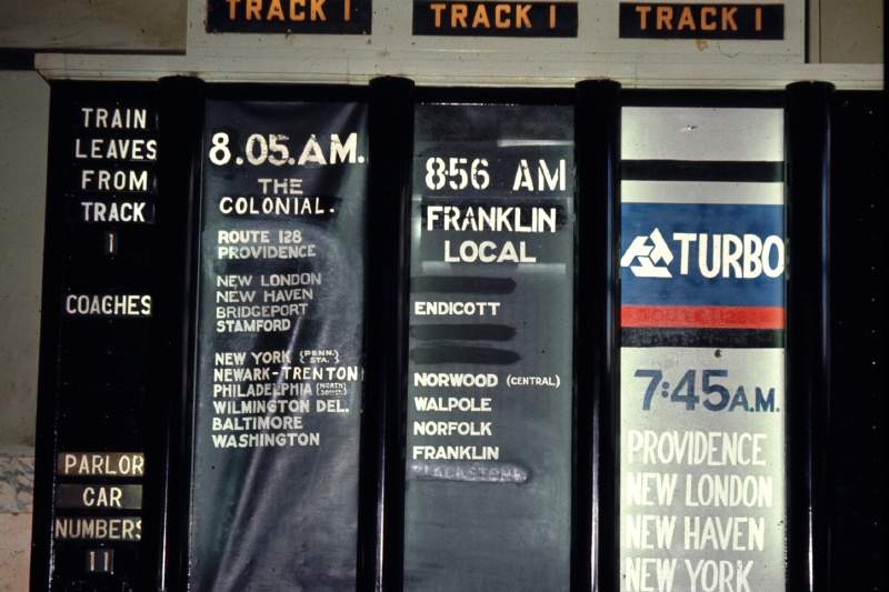Photo of Penn Central Turbo Train rollsign at Back Bay.