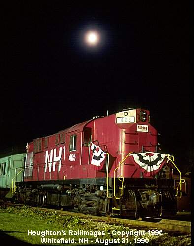 Photo of Night photo of New Hampshire & Vermont RR RS11 #405 laying over at - Whitefield.
