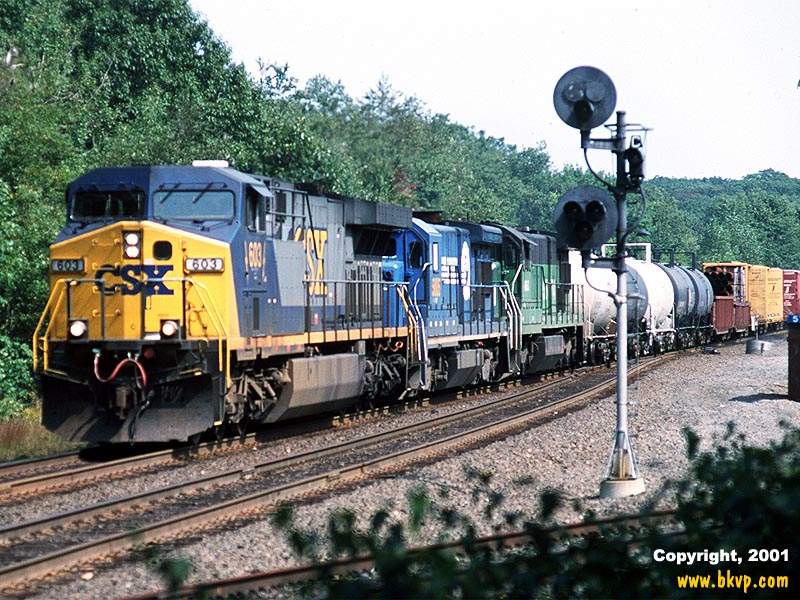 Photo of CSX Train Q423 at Charlton, MA with assorted colors