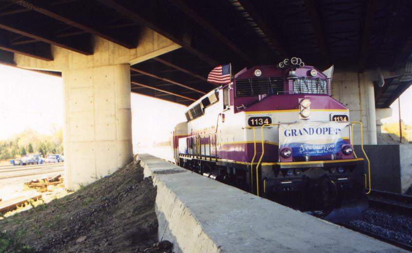 Photo of Newburyport Grand Opening train coming under Route One