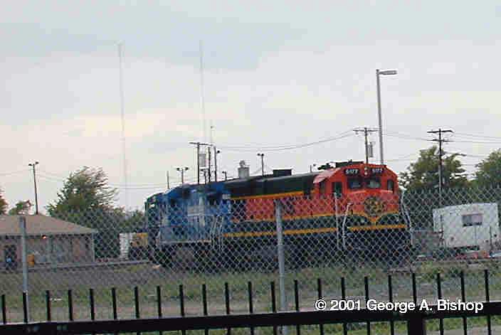 Photo of BNSF C30-7 #5177 & CSX C40-8 #7489(ex CR #6025)at Framingham by G. Bishop (WFPT)