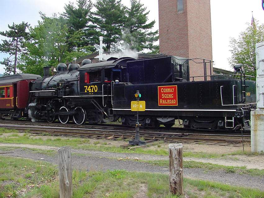 Photo of CCSR Engine # 7470, an 0-6-0 steamer, heading to Conway
