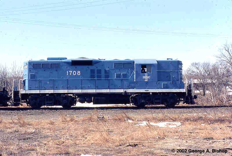 Photo of B&M Gp9 #1708 at Ayer, MA in April, 1971 by George A. Bishop (WFPT)