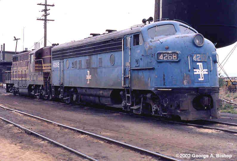 Photo of B&M F7a #4268 at East Deerfield, MA in June, 1974 by George A. Bishop (WFPT)