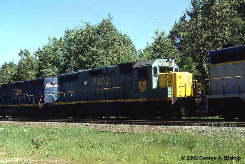 Photo of D&H GP-38 #7402 at Montague, MA in June, 1987 by George A. Bishop (WFPT)