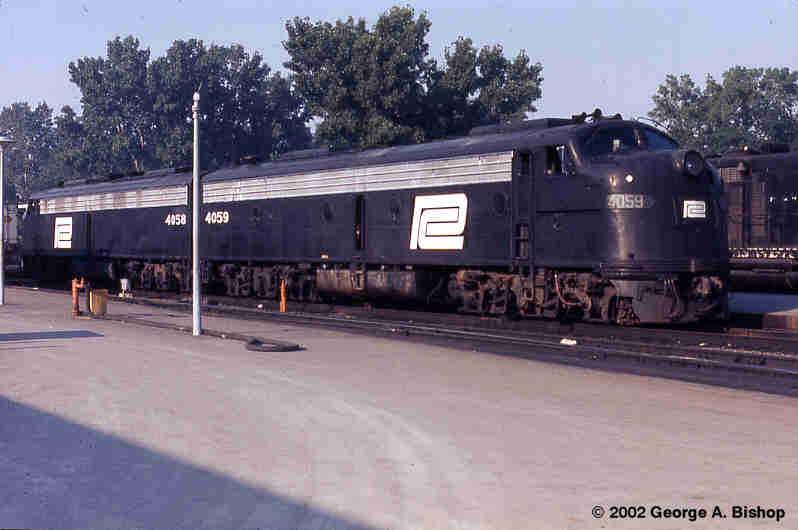 Photo of PC E8's #4058 & 4059 at Albany, NY in Sept, 1971 by George A. Bishop (WFPT)