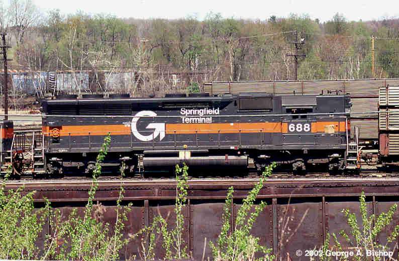 Photo of ST SD45 #688 at East Deerfield, MA in May 1986 by George A. Bishop (WFPT)