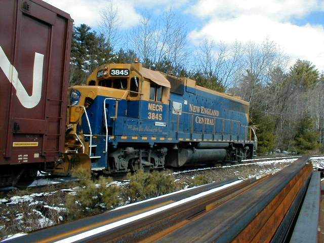 Photo of New England Central 3845 trapped behind derailment