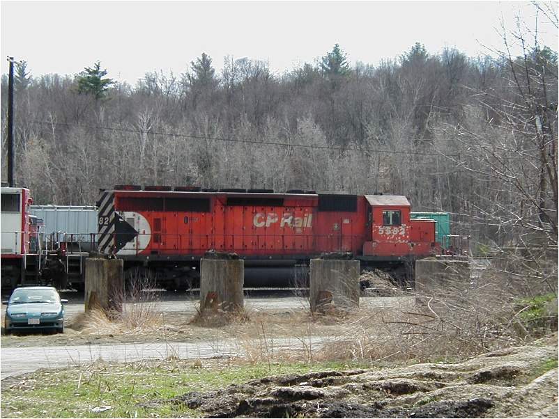 Photo of CP Rail SD 40-2 5582 sits on the ready tracks at East Deerfield
