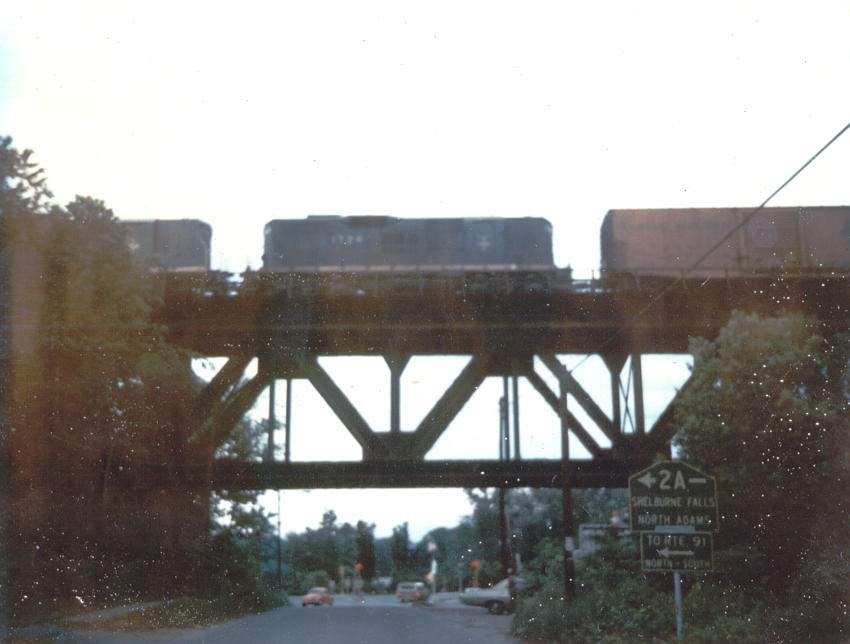 Photo of Bridge with B&M GP-9 #1734 (?) Deerfield, MA