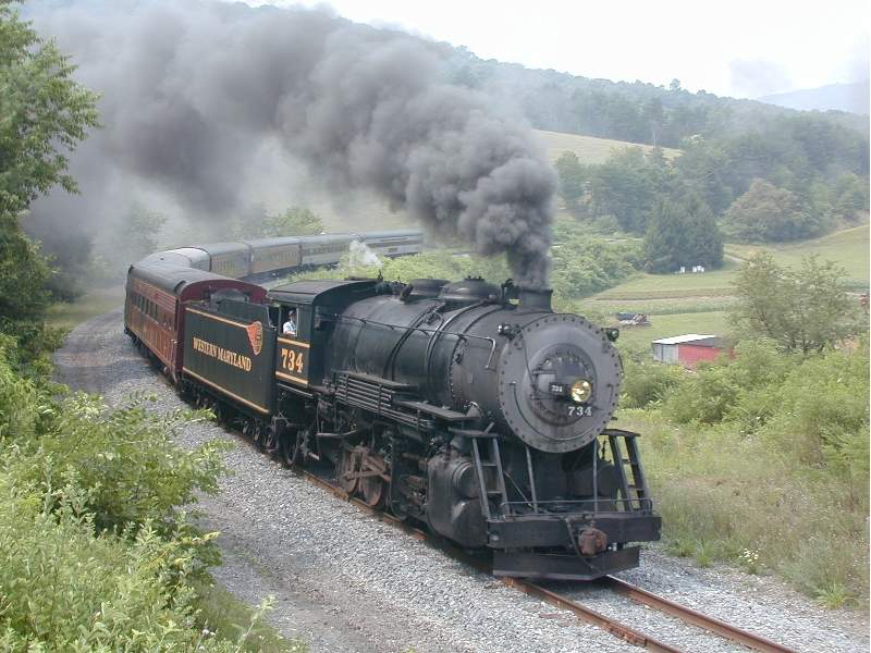 Photo of Eastbound WM Scenic steam train west of Cumberland, Md.