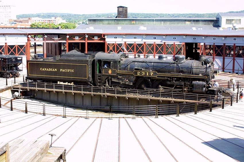 Photo of CPR 2317 rides the turntable at Steamtown.