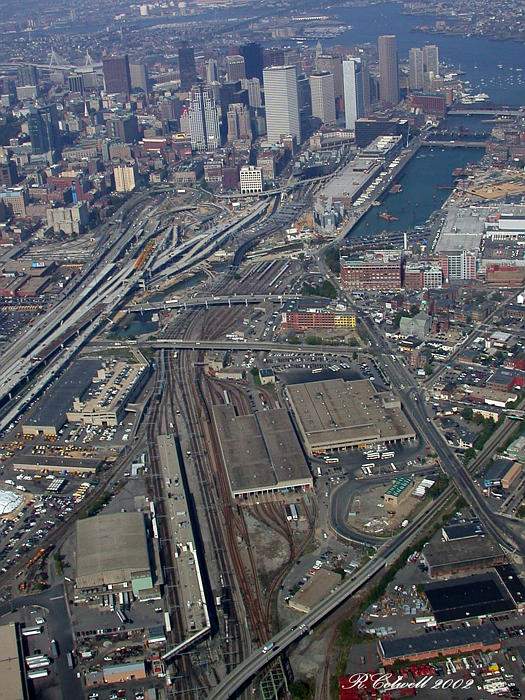 Photo of Boston's South Station as viewed from the south at 1,000 feet