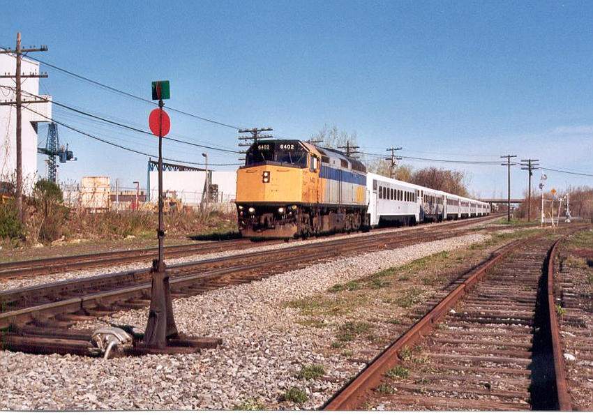 Photo of VIA Rail F40PH-2  #6402 in commuter service.