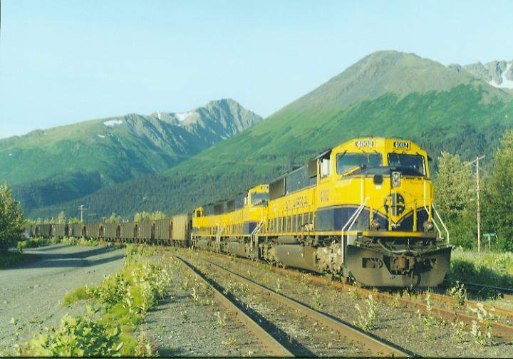 Photo of SD70MAC's #4002, 4003 & 4014; coal train at  Seward AK.