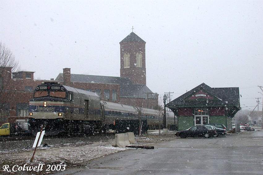 Photo of Downeaster 682 at Dover in late season snow