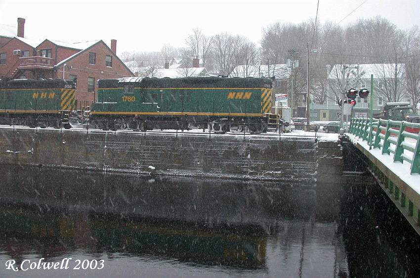 Photo of NHN heading north through Somersworth in late season snow
