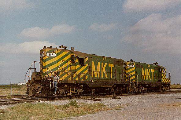 Photo of M-K-T GP7's #97 & 104 switch the Pryor, OK yard.