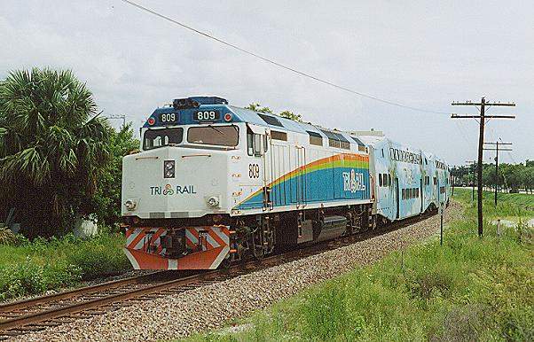 Photo of Tri-Rail F40PHL #809 on train #P682 at West Palm Beach, FL.