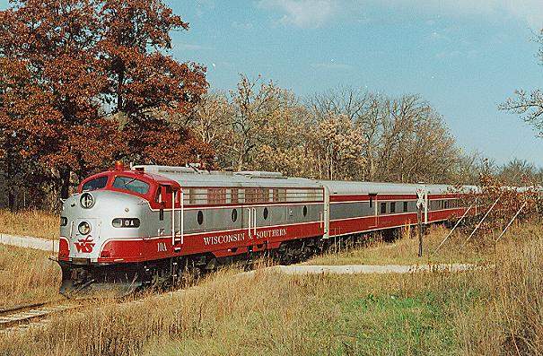 Photo of WSOR E-9A #10A on excursion train east of Woodman, WI.