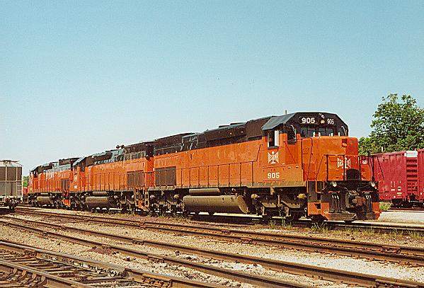 Photo of B&LE SD40T-2m's #905,908,903 at the yard in Albion, PA.