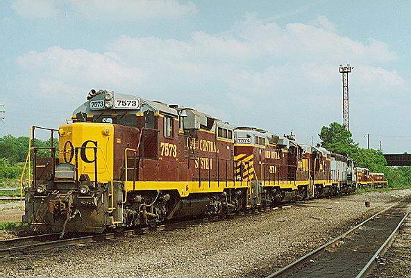 Photo of Ohio Central GP9u's #7573 & 7574 & others at Youngstown, OH.