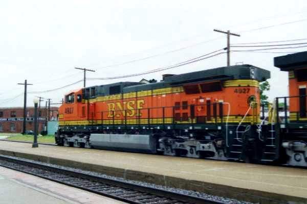 Photo of BNSF  freight past the Galesburg, IL. Amtrak Station