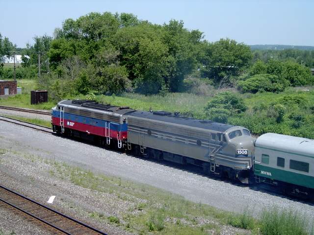 Photo of Adirondack Scenic Railroad's F units at Utica, NY