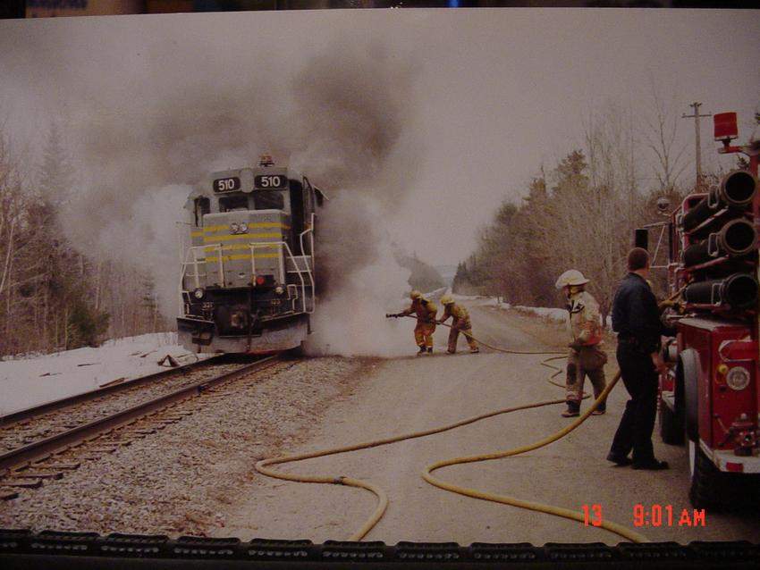 Photo of Northern Vermont Locomotive #510 Getting Extinguished