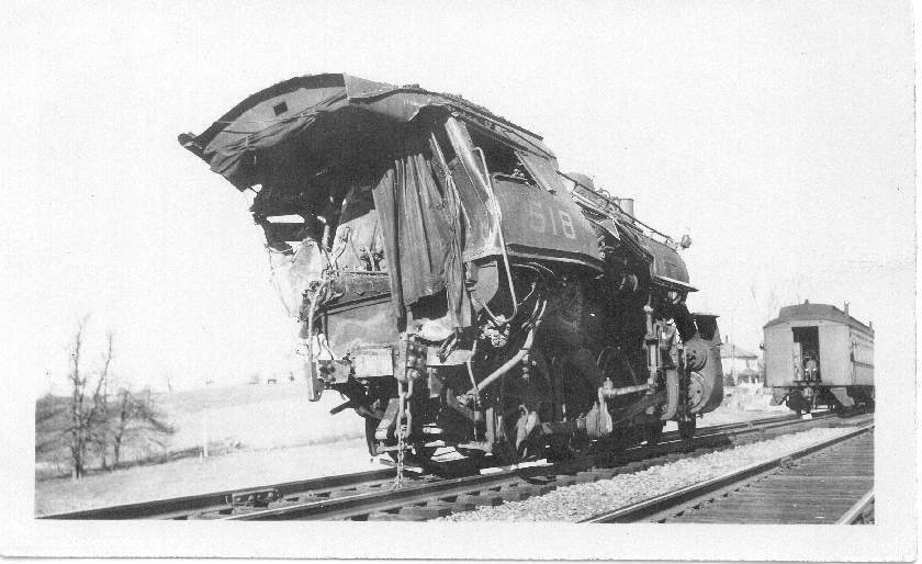 Photo of MEC #518 rear view showing damaged cab.
