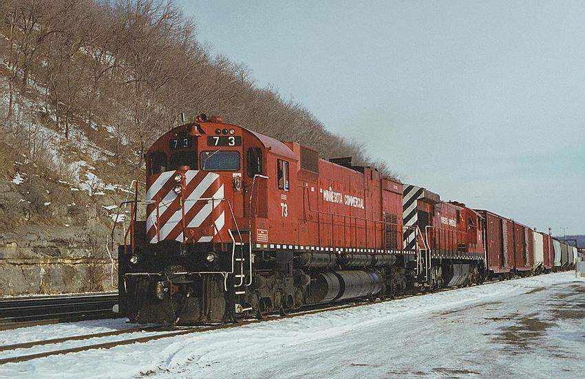 Photo of M-630 #73 & U36-Cm #50 at Hoffman Ave, St. Paul, MN.