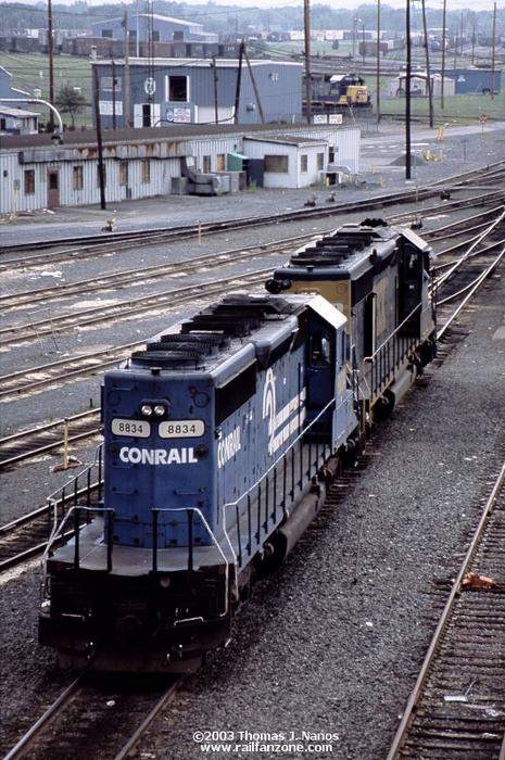 Photo of ex-Conrail unit on the shop tracks at Selkirk