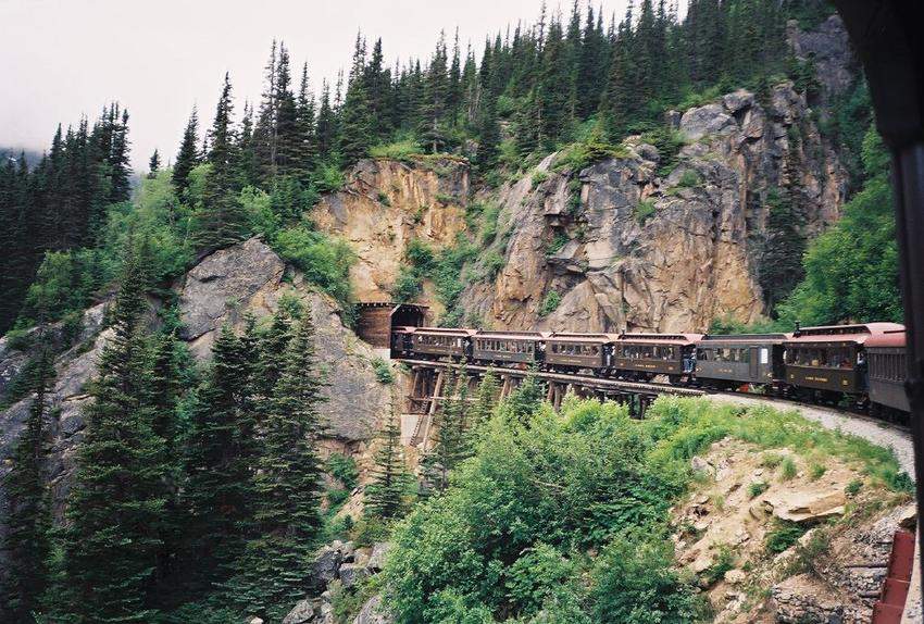 Photo of WP&Y's signature trestle and tunnel