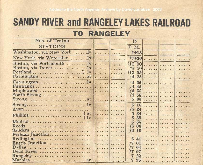 Photo of SR&RL 1918 Time Table - Farmington to Rangeley & Marbles
