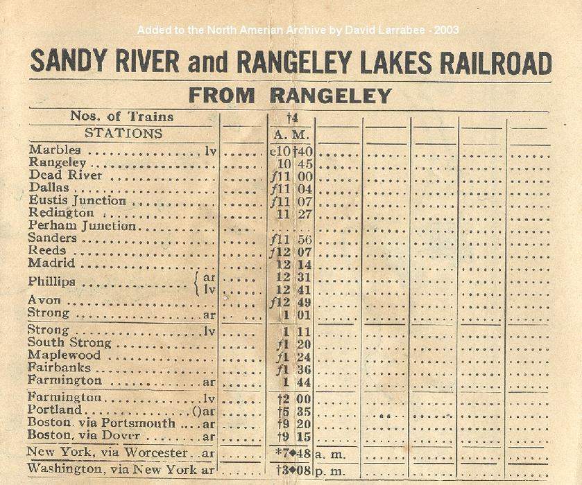 Photo of SR&RL 1918 Time Table - Rangeley to Farmington