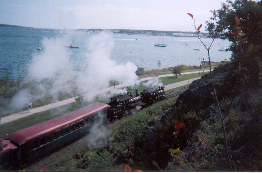 Photo of Former B&H #7 and former Monson #4 running doubleheaded past Fish Point