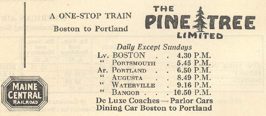 Photo of Maine Central 1933 Time Table, The Pine Tree
