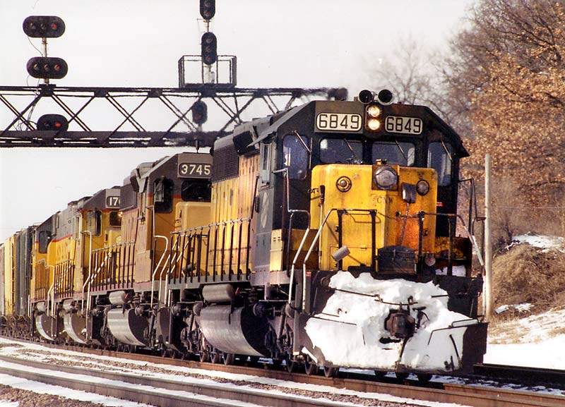 Photo of SD40-2 6849 on a chilly winter day heading Eastbound