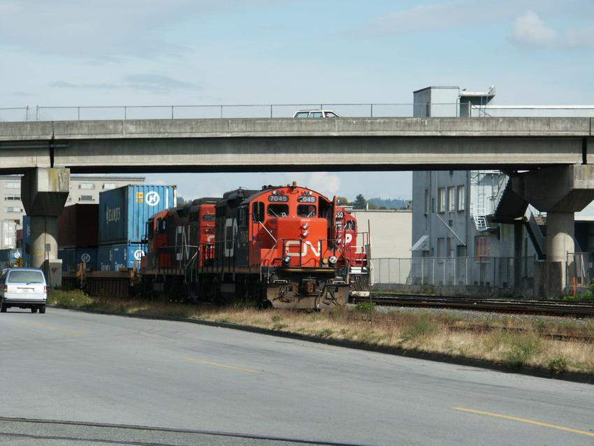Photo of CN Container Train approaches harbor in Vancouver