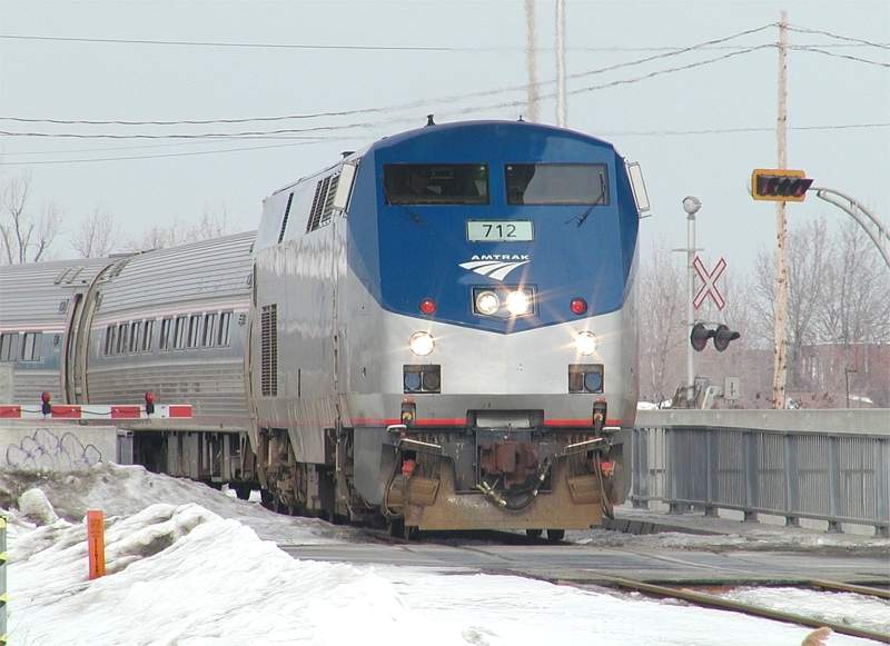 Photo of Amtrak P32 712 with the southbound 'Adirondack'.