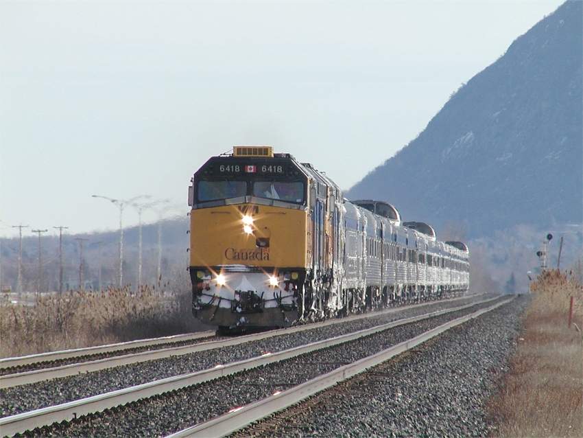 Photo of VIA train 15 westbound at St Basil Le Grand, Quebec