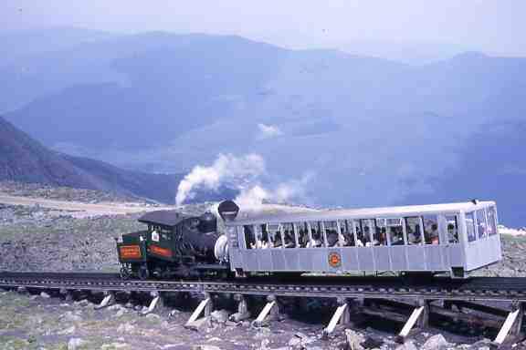Photo of Mount Washington Cog RR with older rolling stock 1964.