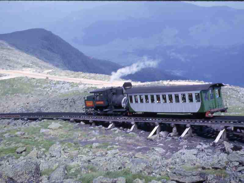 Photo of Mount Washington Cog RR with older rolling stock 1964. View 2