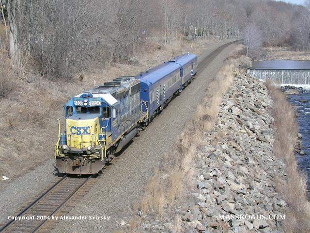 Photo of CSX Geometry Train westbound along the Quaboag River