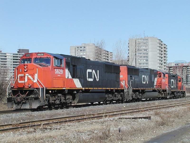 Photo of CN 5629 leads a light engine move through Ville St Laurent,Quebec