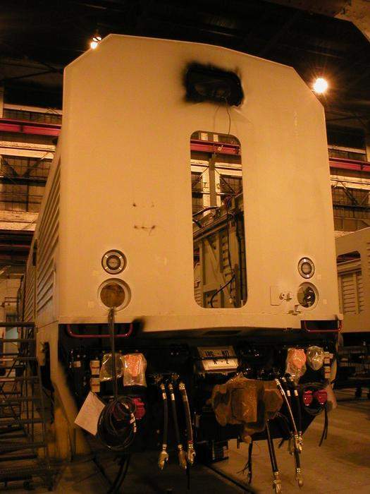 Photo of rear view of the new PL42AC locomotives being built by Alstom in Hornell, N.Y