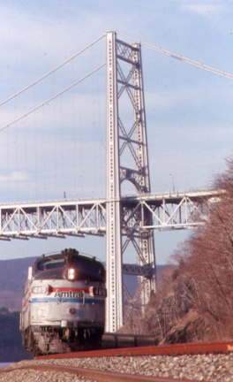 Photo of Amtrak rolls south at bear Mt. Bridge.