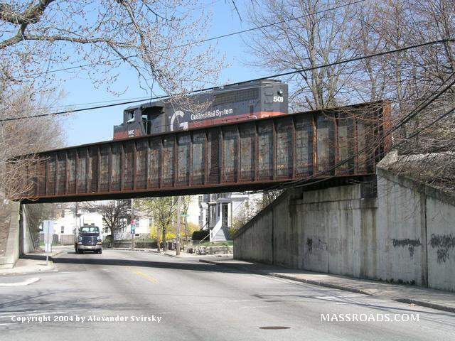 Photo of #509 returning home on the Lowell Hill Branch over Andover Street in Lawrence