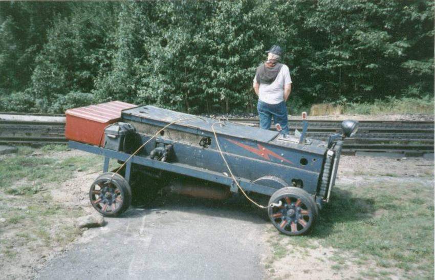 Photo of Speeder, aka motorcar, used on the Mt Washington Cog Railway.